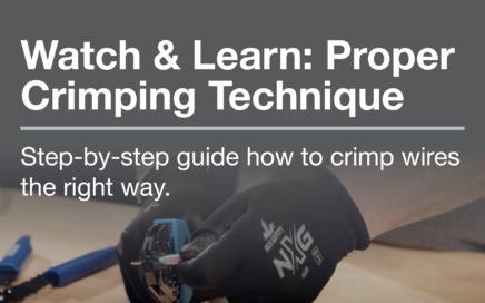 Copy explaining to watch and learn proper crimping with a crimper in the background