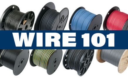 Various types of wire on a spool with a text overlay
