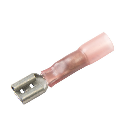 Red wire push-on heat shrink and solder terminal for getting the best electrical connection