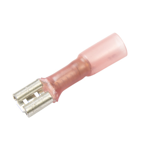 Red wire push-on heat shrink and crimp and solder terminal for getting the best electrical connection