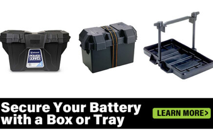 Secure your battery with a box or tray with a few examples shown